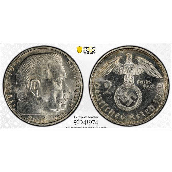 GERMANY: Third Reich, AE 2 reichsmark, Karlsruhe, 1938-G, PCGS MS64