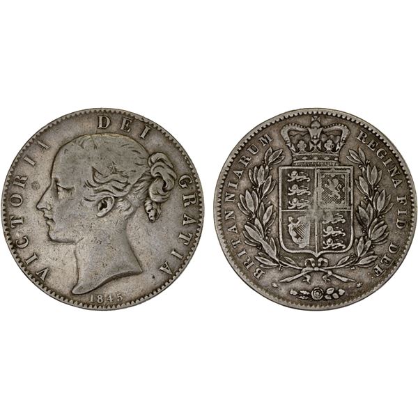 GREAT BRITAIN: Victoria, 1837-1901, AR crown, 1845, About VF