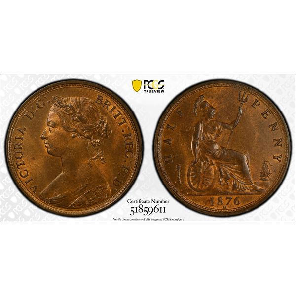 GREAT BRITAIN: Victoria, 1837-1901, AE 1/2 penny, 1876-H, PCGS UNC details
