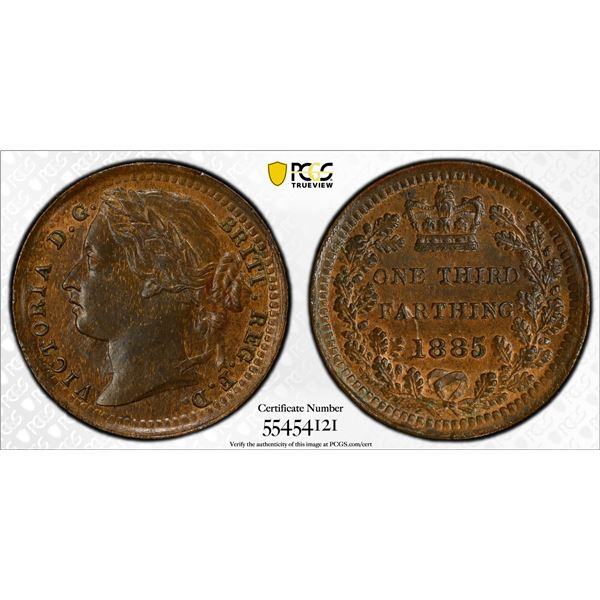 GREAT BRITAIN: Victoria, 1837-1901, AE 1/3 farthing, 1885, PCGS MS63 BN