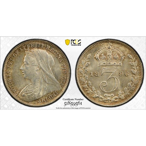 GREAT BRITAIN: Victoria, 1837-1901, AR 3 pence, 1896, PCGS MS63