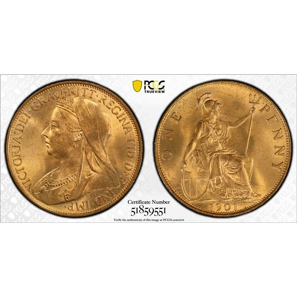 GREAT BRITAIN: Victoria, 1837-1901, AE penny, 1901, PCGS MS65 RD
