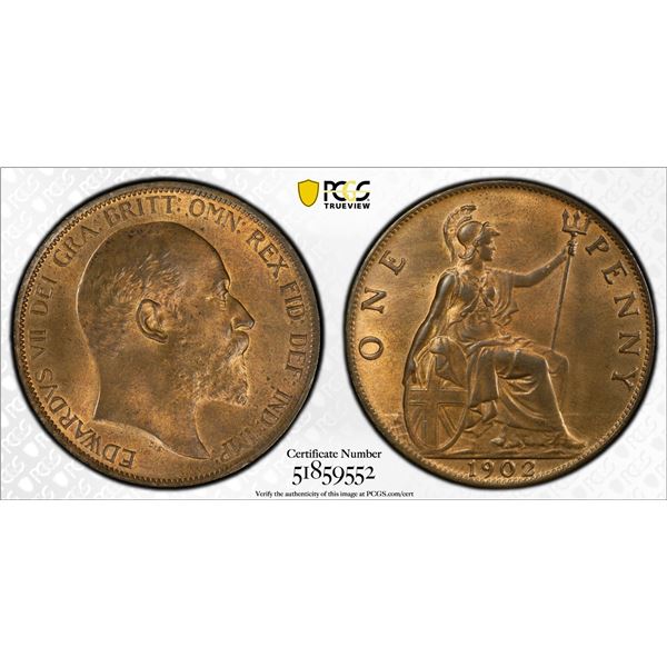 GREAT BRITAIN: Edward VII, 1901-1910, AE penny, 1902, PCGS MS64 RB