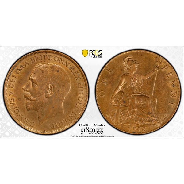 GREAT BRITAIN: George V, 1911-1936, AE penny, 1912, PCGS MS62 BN