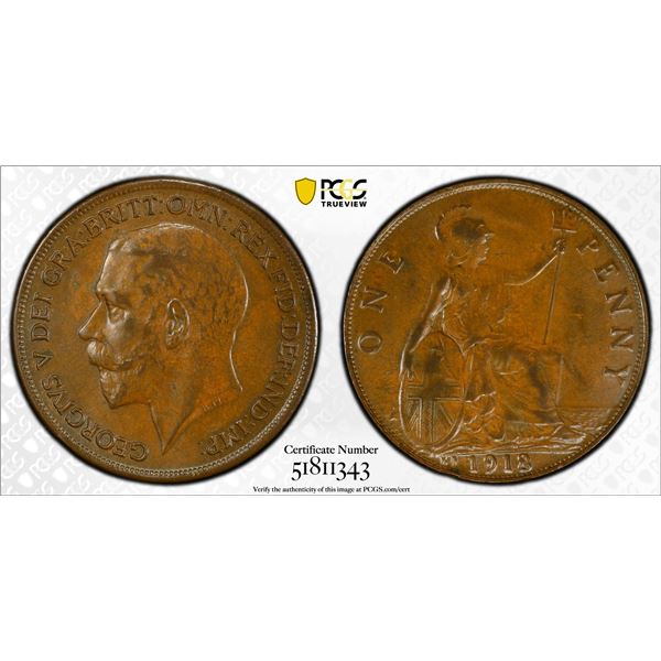 GREAT BRITAIN: George V, 1911-1936, 1918-KN, 1918-KN, PCGS AU58