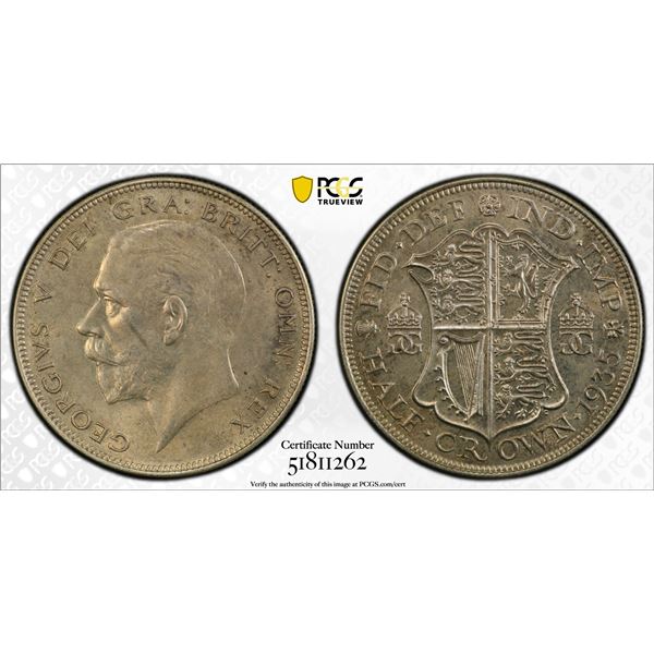 GREAT BRITAIN: George V, 1911-1936, AR 1/2 crown, 1935, PCGS MS64