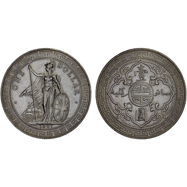 GREAT BRITAIN: AR trade dollar, 1907-B, AU