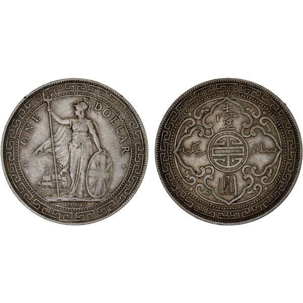 GREAT BRITAIN: AR trade dollar, 1909-B, VF-XF