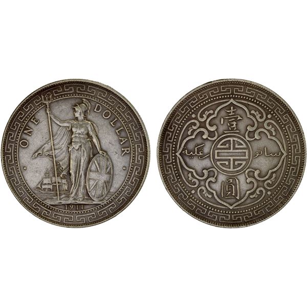 GREAT BRITAIN: AR trade dollar, 1911-B, NGC About XF