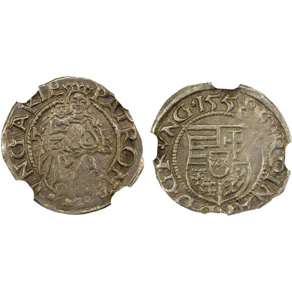 HUNGARY: Ferdinand I, 1526-1564, AR denar, 1558-KB, NGC MS62