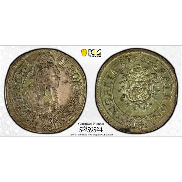 HUNGARY: Leopold I, 1657-1705, AR 3 kreuzer, 1663, PCGS MS62