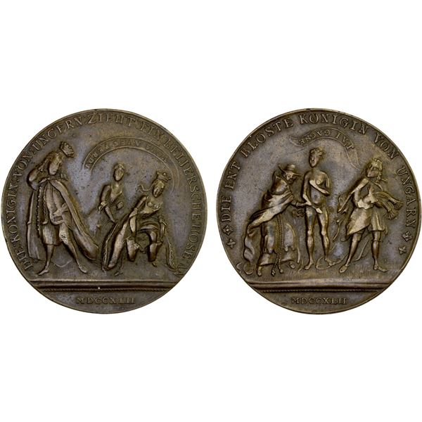 HUNGARY: gilt brass medal (14g), 1742, VF