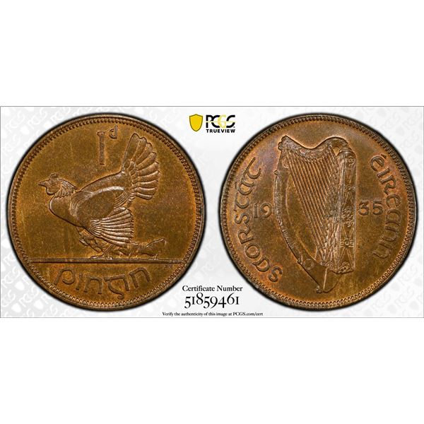 IRELAND: Irish Free State, AE penny, 1935, PCGS MS65 BN