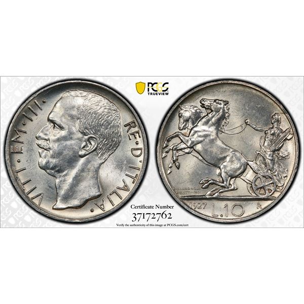 ITALY: Vittorio Emanuele III, 1900-1946, AR lire, 1927-R, PCGS MS63