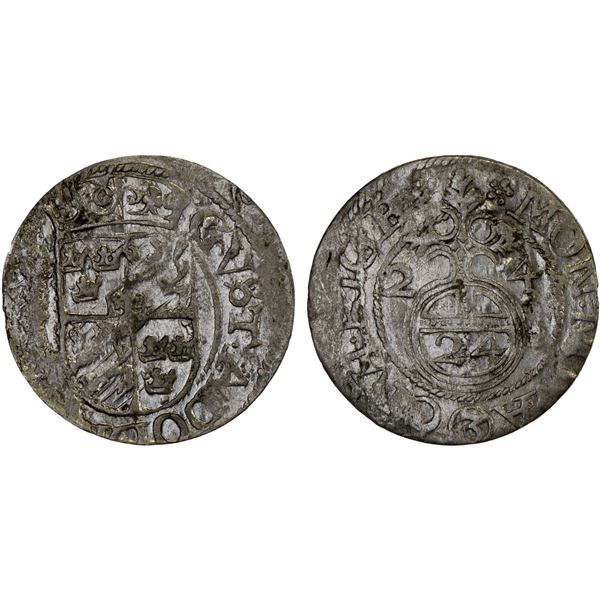 LIVONIA (SWEDISH): Gustav II Adolf, 1621-1632, AR 1/24 thaler (3 polker), Riga, 1624, XF-AU