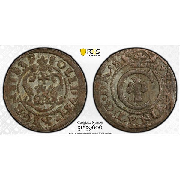 LIVONIA (SWEDISH): Christina, 1632-1654, BI solidus, Riga, [16]39, PCGS MS61