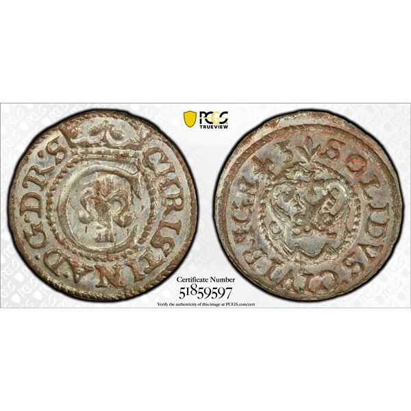 LIVONIA (SWEDISH): Christina, 1632-1654, BI solidus, Riga, [16]43, PCGS MS64