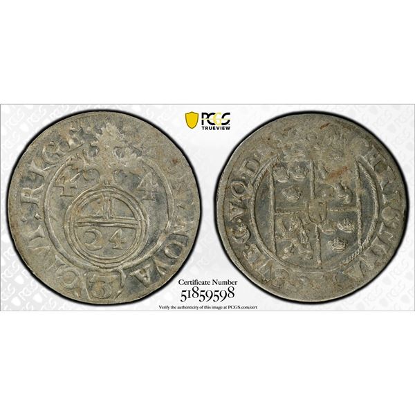LIVONIA (SWEDISH): Christina, 1632-1654, AR 1/24 thaler (3 polker), Riga, [16]44, PCGS MS63