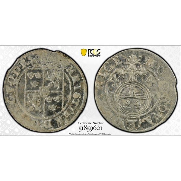 LIVONIA (SWEDISH): Christina, 1632-1654, AR 1/24 thaler (3 polker), Riga, [16]44, PCGS MS63