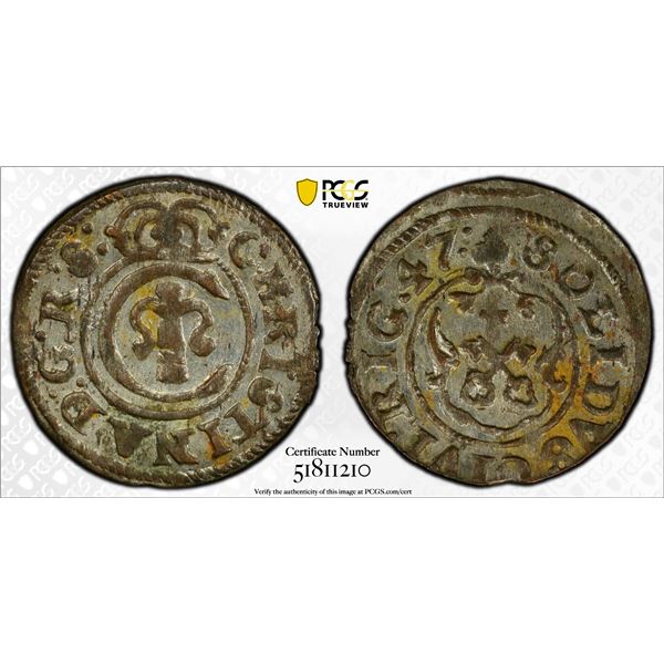 LIVONIA (SWEDISH): Christina, 1632-1654, BI solidus, Riga, [16]47, PCGS MS62
