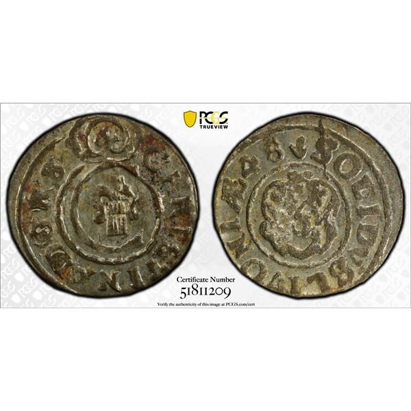 LIVONIA (SWEDISH): Christina, 1632-1654, BI solidus, Riga, [16]48, PCGS MS62