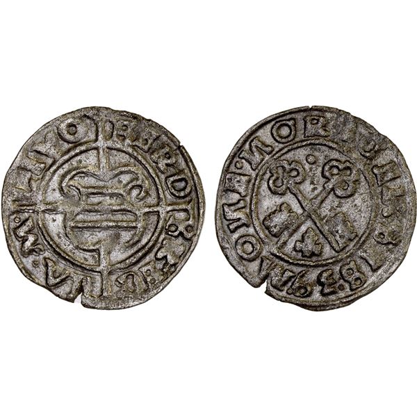 LIVONIAN ORDER: Hermann von Brüggeneye, 1535-1549, AR schilling (0.98g), Riga, 1539, AU