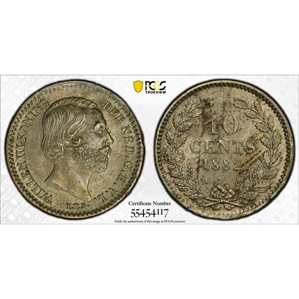 NETHERLANDS: Willem III, 1849-1890, AR 10 cents, 1882, PCGS MS63