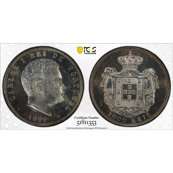 PORTUGAL: Carlos I, 1889-1908, AR 1000 reis, 1899, PCGS MS63