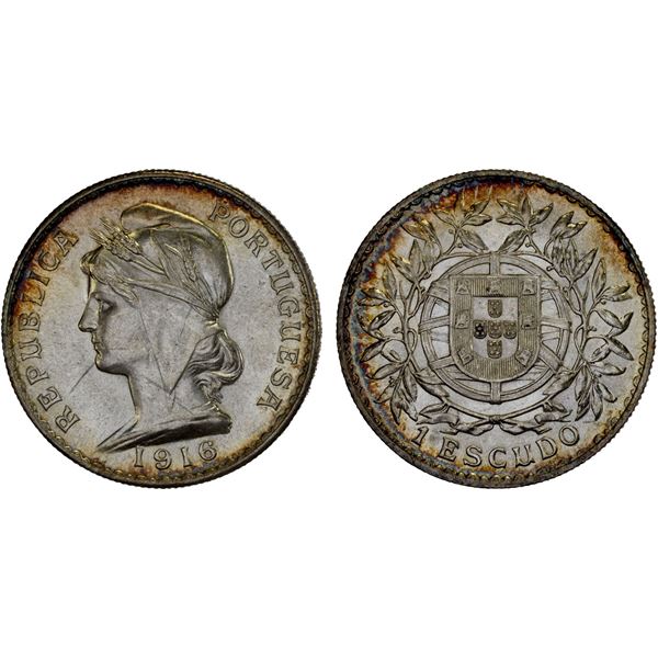PORTUGAL: Republic, AR escudo, 1916, Choice Unc