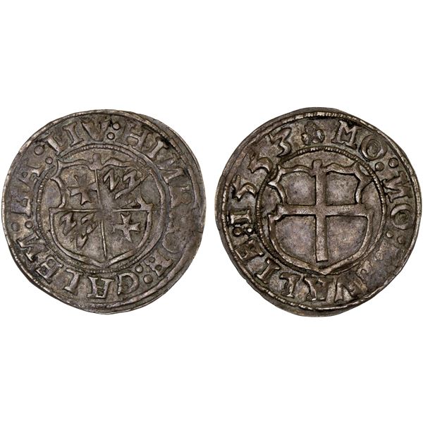 REVAL: Heinrich von Galen, 1551-1557, AR ferding (2.64g), 1553, XF-AU