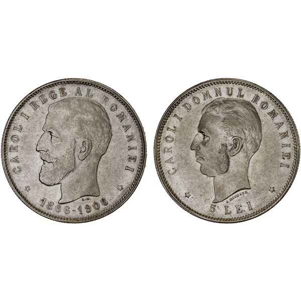 ROMANIA: Carol I, King, 1881-1914, AR 5 lei, 1906, XF