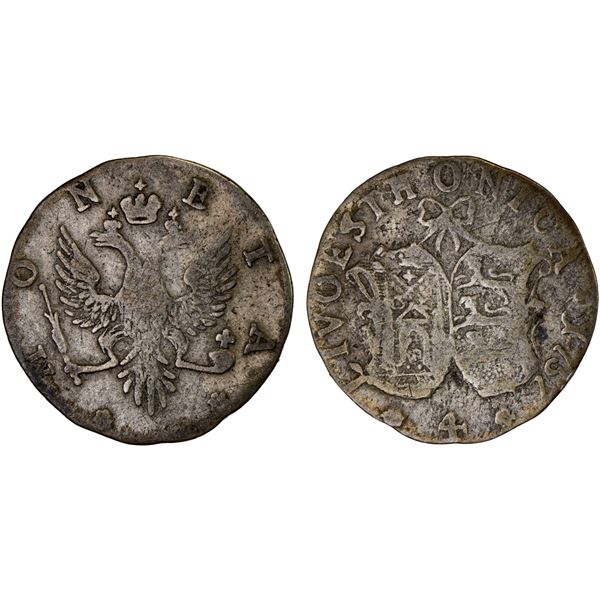 RUSSIAN LIVONIA: Elizabeth, 1741-1762, AR 4 kopecks (1.09g), 1757, VF