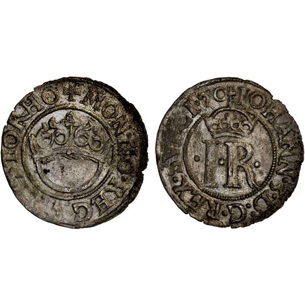 SWEDEN: Johan III, 1568-1592, AR öre (1.24g) (15)70, Unc