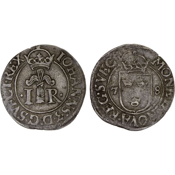SWEDEN: Johan III, 1568-1592, BI 1/2 ore, Stockholm, 1578, VF