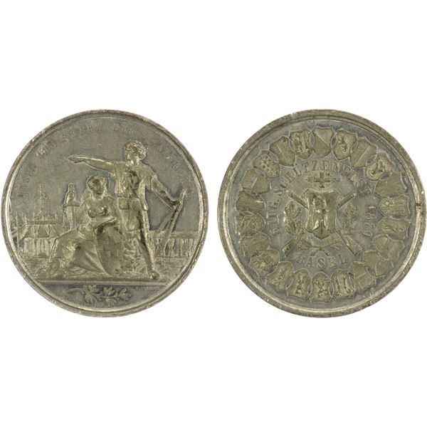 SWITZERLAND: white metal medal, 1879, NGC AU53