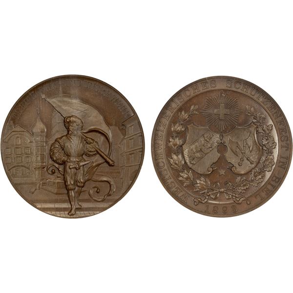 SWITZERLAND: AE medal, 1893, NGC MS65 BN