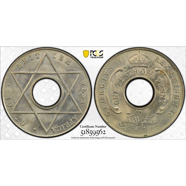 BRITISH WEST AFRICA: George V, 1911-1936, 1/10 penny, 1920-KN, PCGS MS65