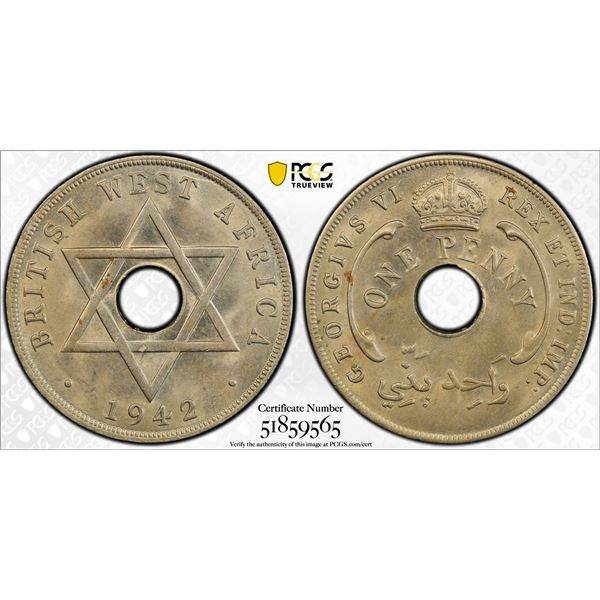 BRITISH WEST AFRICA: George VI, 1936-1952, 1 penny, 1944, PCGS MS64