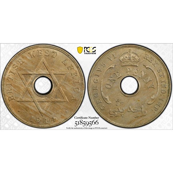 BRITISH WEST AFRICA: George VI, 1936-1952, 1 penny, 1944, PCGS MS63