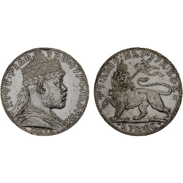 ETHIOPIA: Menelik II, 1889-1913, AR birr, EE1892 (1900), XF