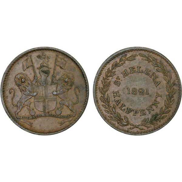 ST. HELENA: George IV, 1820-1830, AE 1/2 penny, 1821, Choice XF