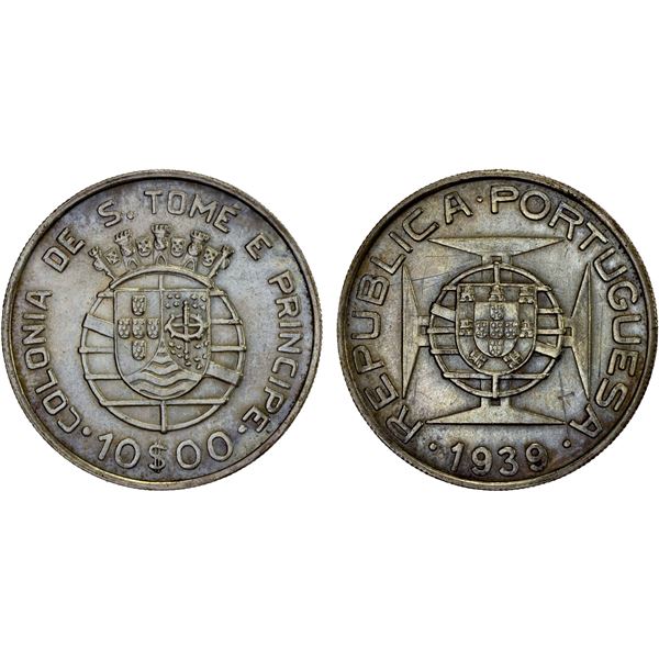 ST. THOMAS & PRINCE: Portuguese Colony, AR 10 escudo, 1939, AU
