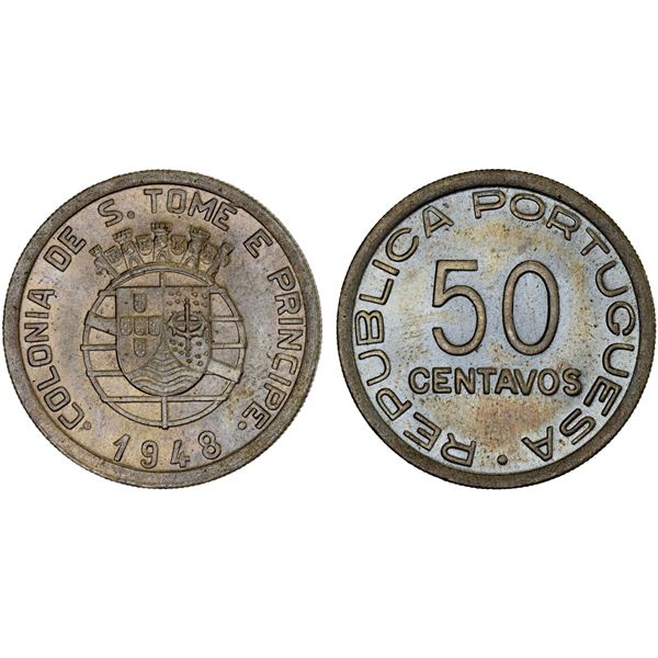 ST. THOMAS & PRINCE: Portuguese Colony, 50 centavos, 1948, Brilliant UNC