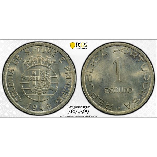 ST. THOMAS & PRINCE: Portuguese Colony, 1 escudo, 1948, PCGS MS65
