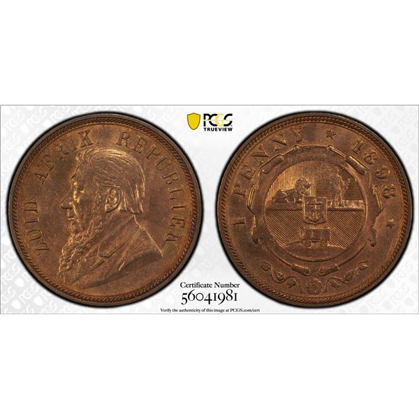 SOUTH AFRICA: Zuid-Afrikaansche Republiek, AE penny, 1898, PCGS MS63 RB