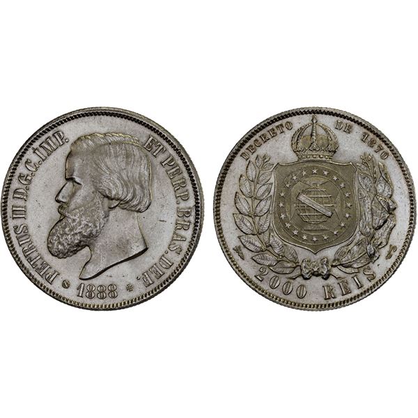 BRAZIL: Pedro II, 1831-1889, AR 2000 reis, 1888, Unc