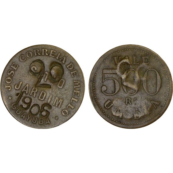 BRAZIL: AE 500 réis token, ND (ca. 1900), VF