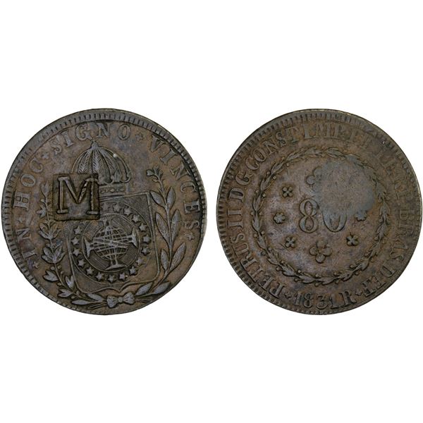BRAZIL: MARANHAO: Pedro II, 1831-1889, AE 80 réis, ND (1835), Choice XF on XF host