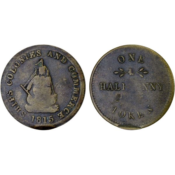 CANADA: AE 1/2 penny token, 1815, VF
