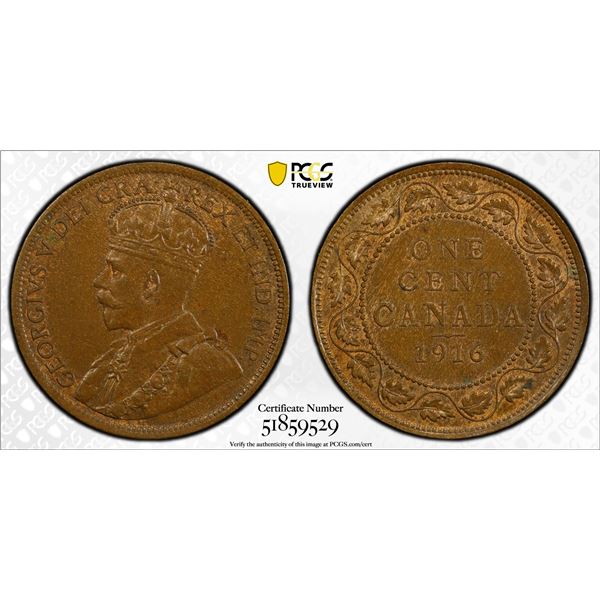 CANADA: George V, 1910-1936, AE cent, 1916, PCGS MS64 BN